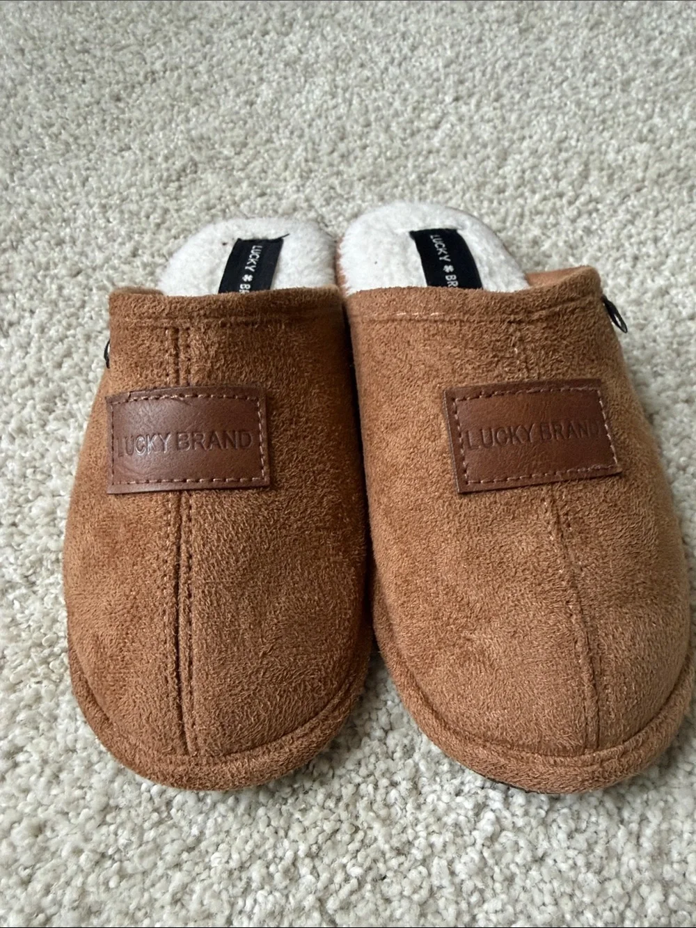 Lucky Brand Kid’s Tan Brown Suede-Look Slip-On Slippers (size 11-12 little kids)